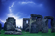 Lightning over the Stonehenge Monument Mixed Media by Erik Simonsen