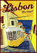 Lisbon Trams Retro Vintage Travel Poster Photograph by Carol Japp