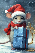 Little Christmas Mouse Painting by Tina LeCour