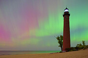 Little Point Sable Lighthouse and Aurora #4 Photograph by Michael Collins