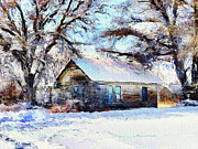 Log cabin winter Montana Mixed Media by Tatiana Travelways