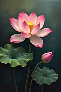 Lotus Wall Art Vintage Oil Painting Digital Art by Vintage Wall Art