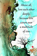 Love Deeply - Christian Art 1 Peter 4 8 - Sharon Cummings Painting by Sharon Cummings