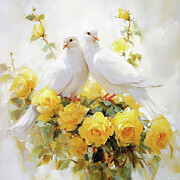 Love Doves In The Roses Painting by Tina LeCour Love Doves In The Roses Painting by Tina LeCour