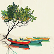Lush Mangrove and Colorful Bancas Painting by Lourry Legarde Lush Mangrove and Colorful Bancas Painting by Lourry Legarde