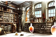Mad Scientist Lab Library Digital Art by Annalisa Rivera-Franz