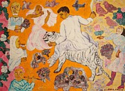 Man on white tiger with clay birds - Arpita Singh Digital Art by Samuel HUYNH