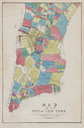 Map of the City of New York showing original high water line and the location of different Farms Drawing by New York Common Council