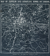 Map of Zeppelin and aeroplane bombs on London Photograph by World War I photograph