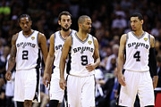 Marco Belinelli, Kawhi Leonard, and Danny Green Photograph by Andy Lyons