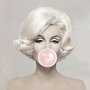 Marilyn Monroe Blowing a Pink Bubble gum Digital Art by Artworkzee Designs