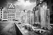 Market Square and Zdroj Fountain Wroclaw Poland Black and White Photograph by Carol Japp