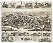 Medway Massachusetts Vintage Map Birds Eye View 1887  Drawing by Carol Japp