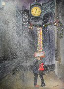 Christmas - Meet Me Under The Marshall Fields Clock at Christmas Painting by Glenn Galen