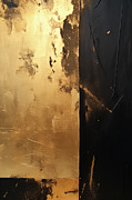 Melodic Interplay - Black and Gold Abstract Painting Painting by Lourry Legarde