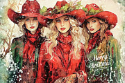 Merry Christmas Cowgirls Painting by Tina LeCour Merry Christmas Cowgirls Painting by Tina LeCour