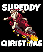 Merry Shreddy Christmas Santa Skateboarding Digital Art by Flippin Sweet Gear