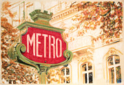 Metro Sign in Paris Pastel by Peter Brandt