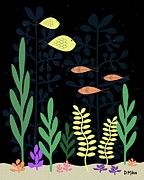 Mid Century Aquarium Black Digital Art by Donna Mibus