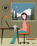 Mid Century Cat Wants Attention Digital Art by Donna Mibus