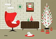 Mid Century Christmas Room White Dogs Digital Art by Donna Mibus