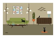 Mid Century Interior Green Couch Digital Art by Donna Mibus