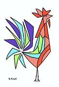 Mid Century Rooster Stained Glass Effect Painting by Donna Mibus