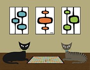 Mid Century Scrabble Cats Digital Art by Donna Mibus