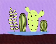 Mid Century Tabletop Cactus Painting by Donna Mibus