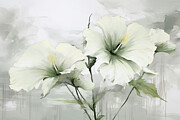 Minimalist Botanical Painting - White Hibiscus on White Painting by Lourry Legarde Minimalist Botanical Painting - White Hibiscus on White Painting by Lourry Legarde