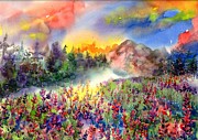 Misty Lavender Hills Painting by Suzann Sines
