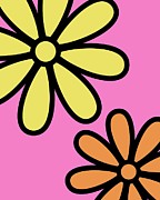 Mod Flowers 3 on Pink Digital Art by Donna Mibus