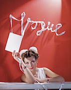 Model with White Ribbon and Card Photograph by Horst P Horst