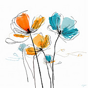 Modern Bloom - Blue and Orange Art Painting by Lourry Legarde Modern Bloom - Blue and Orange Art Painting by Lourry Legarde