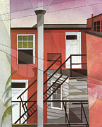 Modern conveniences - outer staircase and red facade by Charles Demuth Painting by Charles H B Demuth