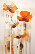 Modern Orange Flowers - Terracotta Art Prints Painting by Lourry Legarde Modern Orange Flowers - Terracotta Art Prints Painting by Lourry Legarde