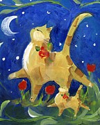 Momma and Kitty Cat Painting by Follow Themoonart