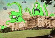 Monster Aliens in Washington DC Painting by Jo Potocki
