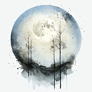 Moonlit Whispers, A Misty Forest Dream Painting by Mounir Khalfouf