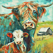 Mother And Her Calf Painting by Tina LeCour Mother And Her Calf Painting by Tina LeCour