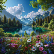 Mountain Lake Tranquility Digital Art by Allen Nice-Webb Mountain Lake Tranquility Digital Art by Allen Nice-Webb