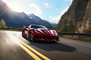Mountain Pass Precision - Red Corvette Art Painting by Lourry Legarde Mountain Pass Precision - Red Corvette Art Painting by Lourry Legarde