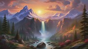 Mountain Waterfall Landscape Digital Art by Allen Nice-Webb