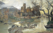 Munoz Degrain, Antonio. Spanish Painter. Valencia 1840 - 1924. 'feudal Castle', Oil On Canvas. Painting by Antonio Munoz Degrain -1840-1924-