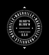 Nashville, Tennessee, USA - 2 - City Coordinates Typography Print - Classic, Minimal Digital Art by Studio Grafiikka