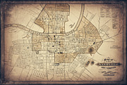 Nashville Tennessee Vintage Map 1877 Sepia  Drawing by Carol Japp