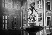 Neptune's Fountain Gdansk Old Town Poland Black and White Photograph by Carol Japp