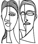 Newly Married Couple Line Drawing Drawing by Mounir Khalfouf