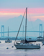 Newport RI Pell Bridge at Sunset Vertical Photograph by Toby McGuire