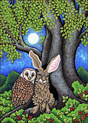 Night Gossips Hare and Owl Determine the Whos Who Painting by Amy E Fraser